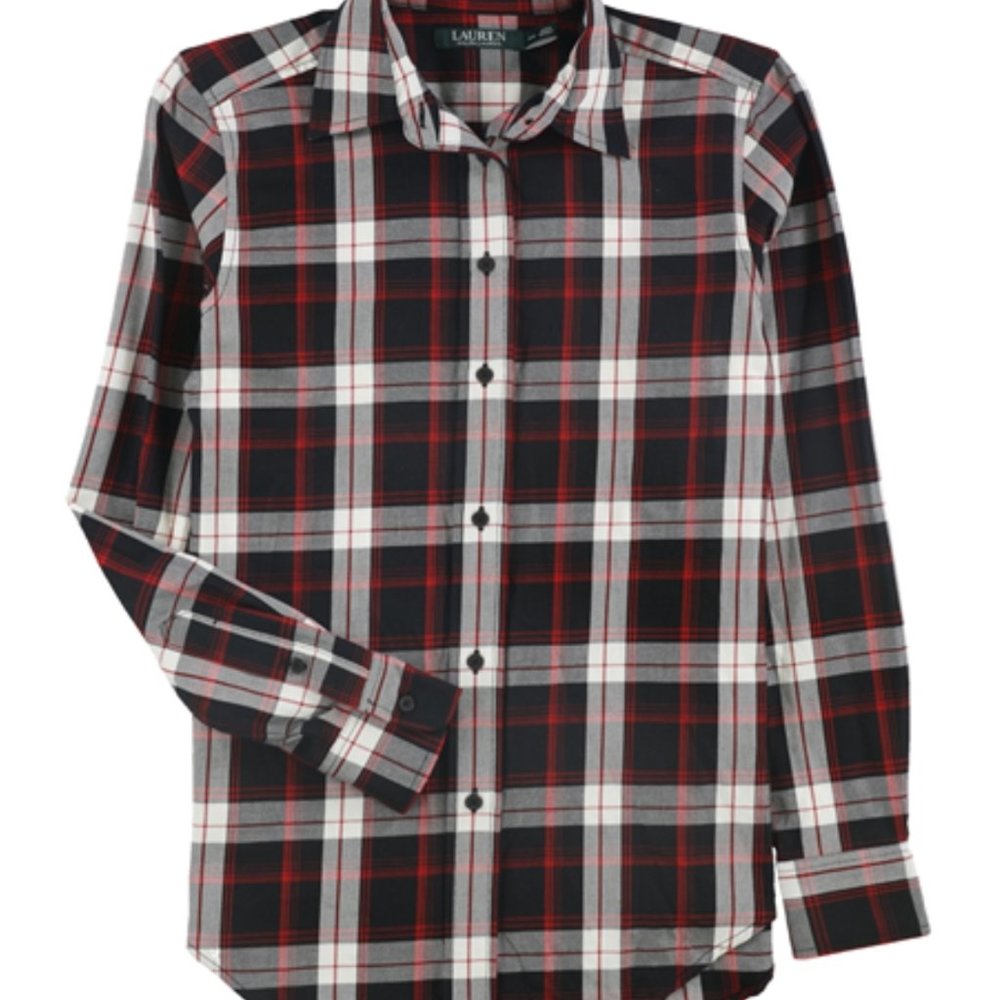 Ralph Lauren Womens Jamelko Button Up Shirt, Red & Black, X-Large